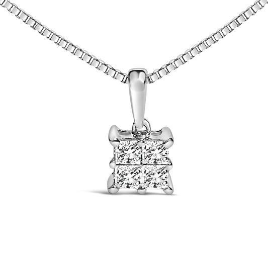Sterling Silver 1/4 Cttw Princess Cut Diamond 4 Stone Pendant Necklace Bids.com