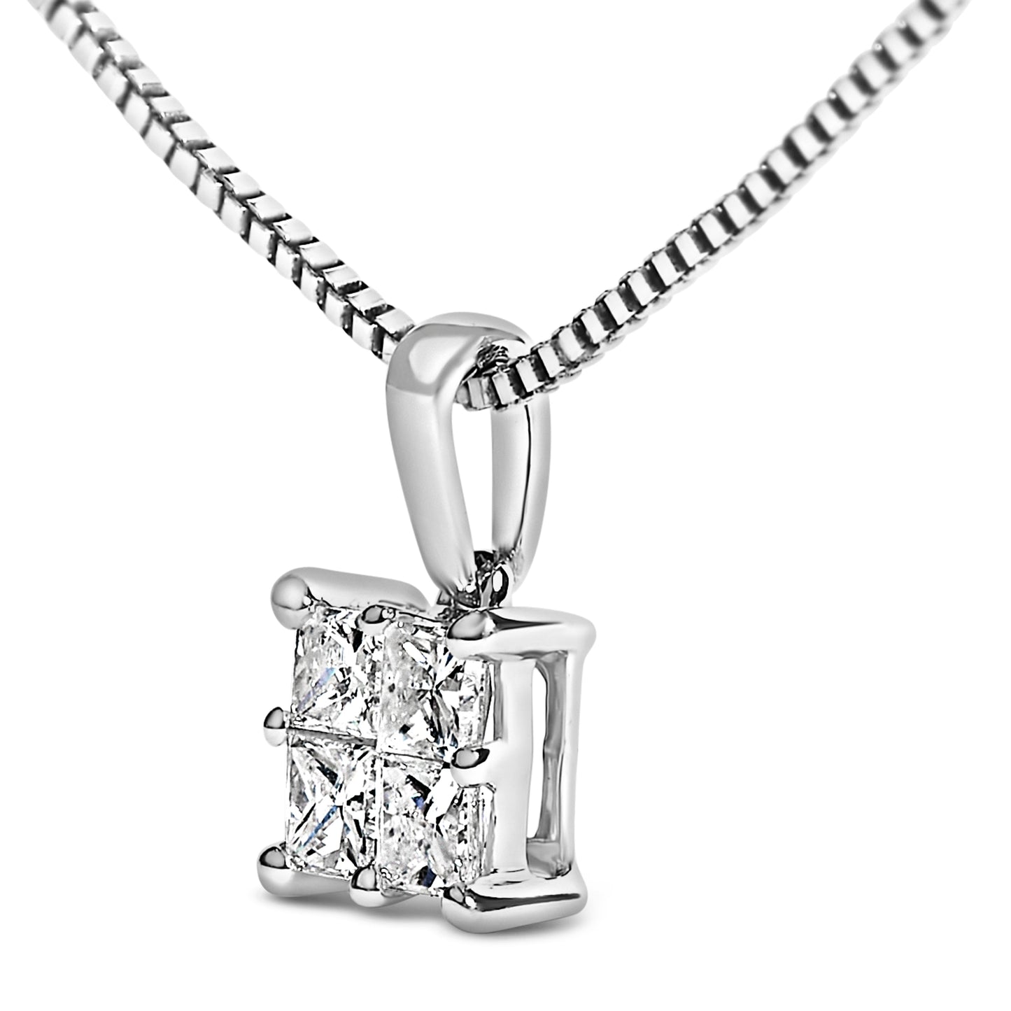 Sterling Silver 1/4 Cttw Princess Cut Diamond 4 Stone Pendant Necklace Bids.com