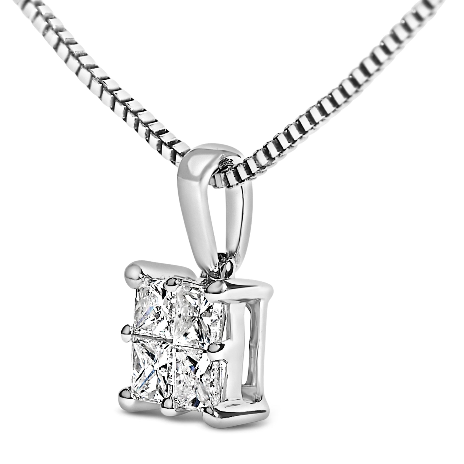 Sterling Silver 1/4 Cttw Princess Cut Diamond 4 Stone Pendant Necklace Bids.com
