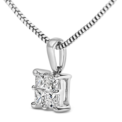 Sterling Silver 1/4 Cttw Princess Cut Diamond 4 Stone Pendant Necklace Bids.com