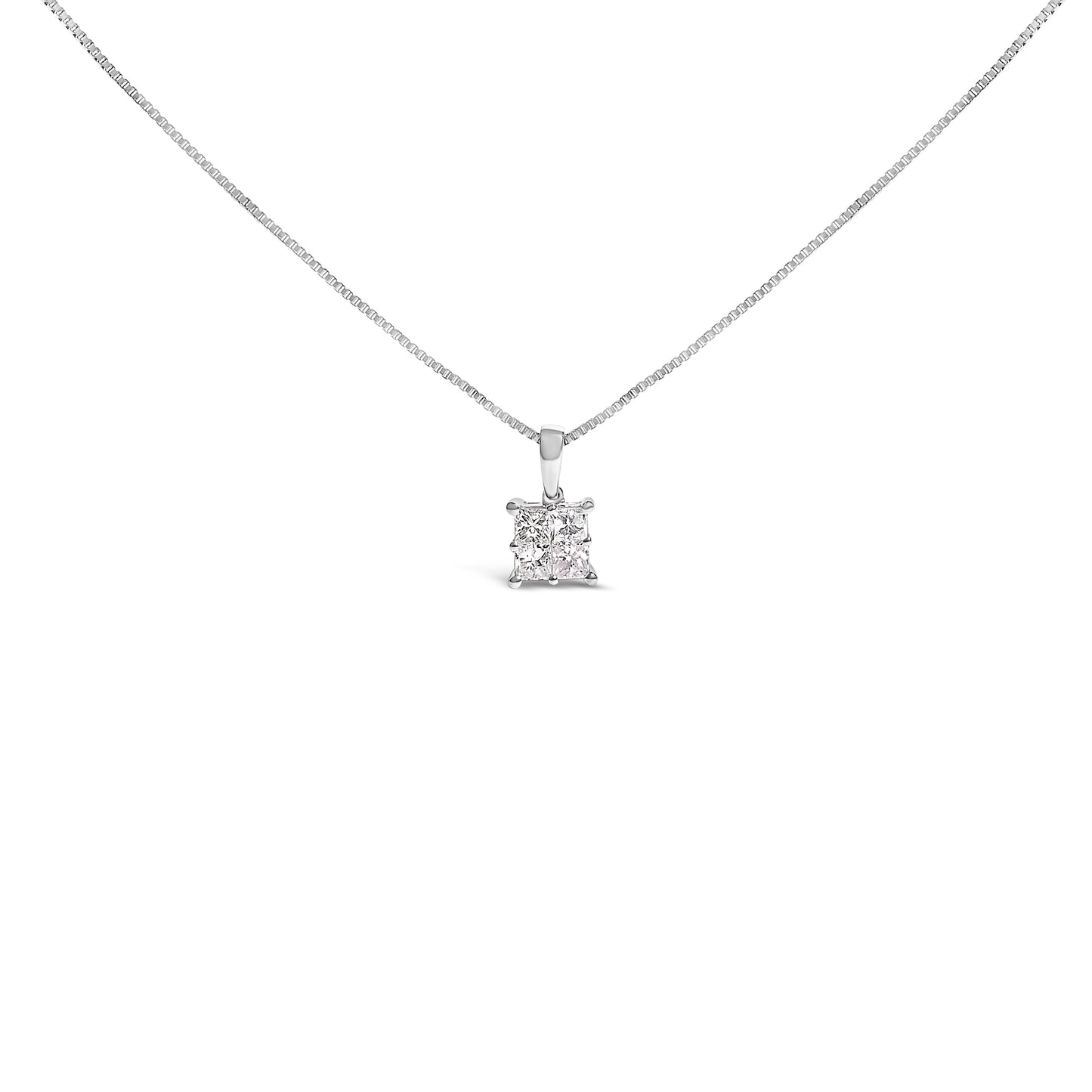 Sterling Silver 1/2 Cttw Princess-Cut Diamond 4 Stone Pendant Necklace Bids.com