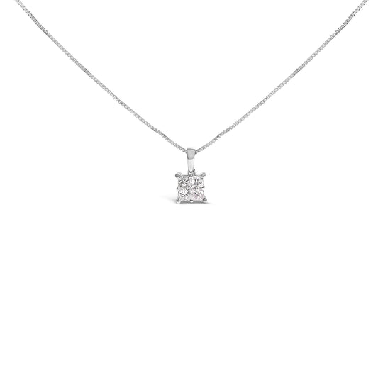 Sterling Silver 1/2 Cttw Princess-Cut Diamond 4 Stone Pendant Necklace Bids.com