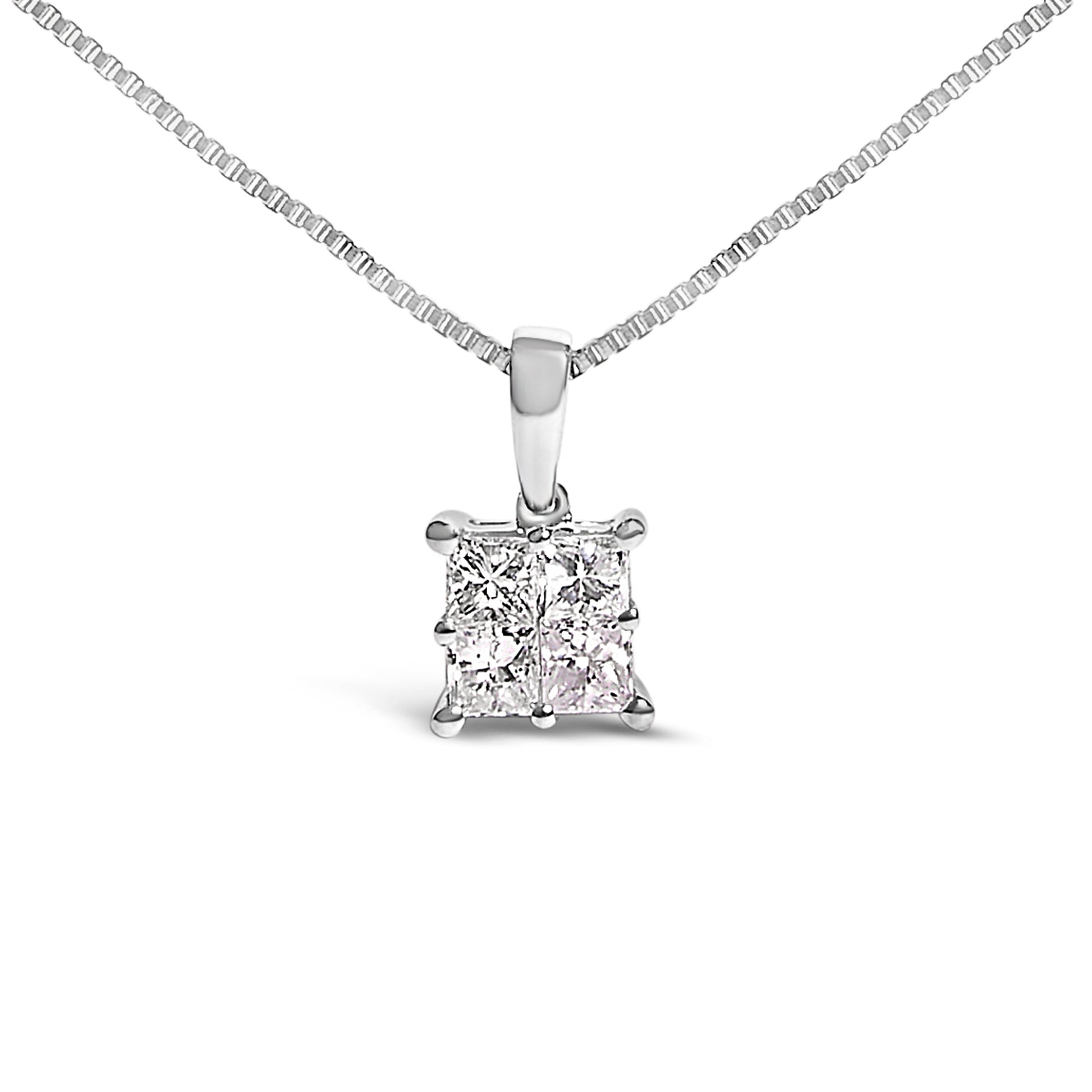 Sterling Silver 1/2 Cttw Princess-Cut Diamond 4 Stone Pendant Necklace Bids.com