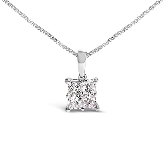 Sterling Silver 1/2 Cttw Princess-Cut Diamond 4 Stone Pendant Necklace Bids.com