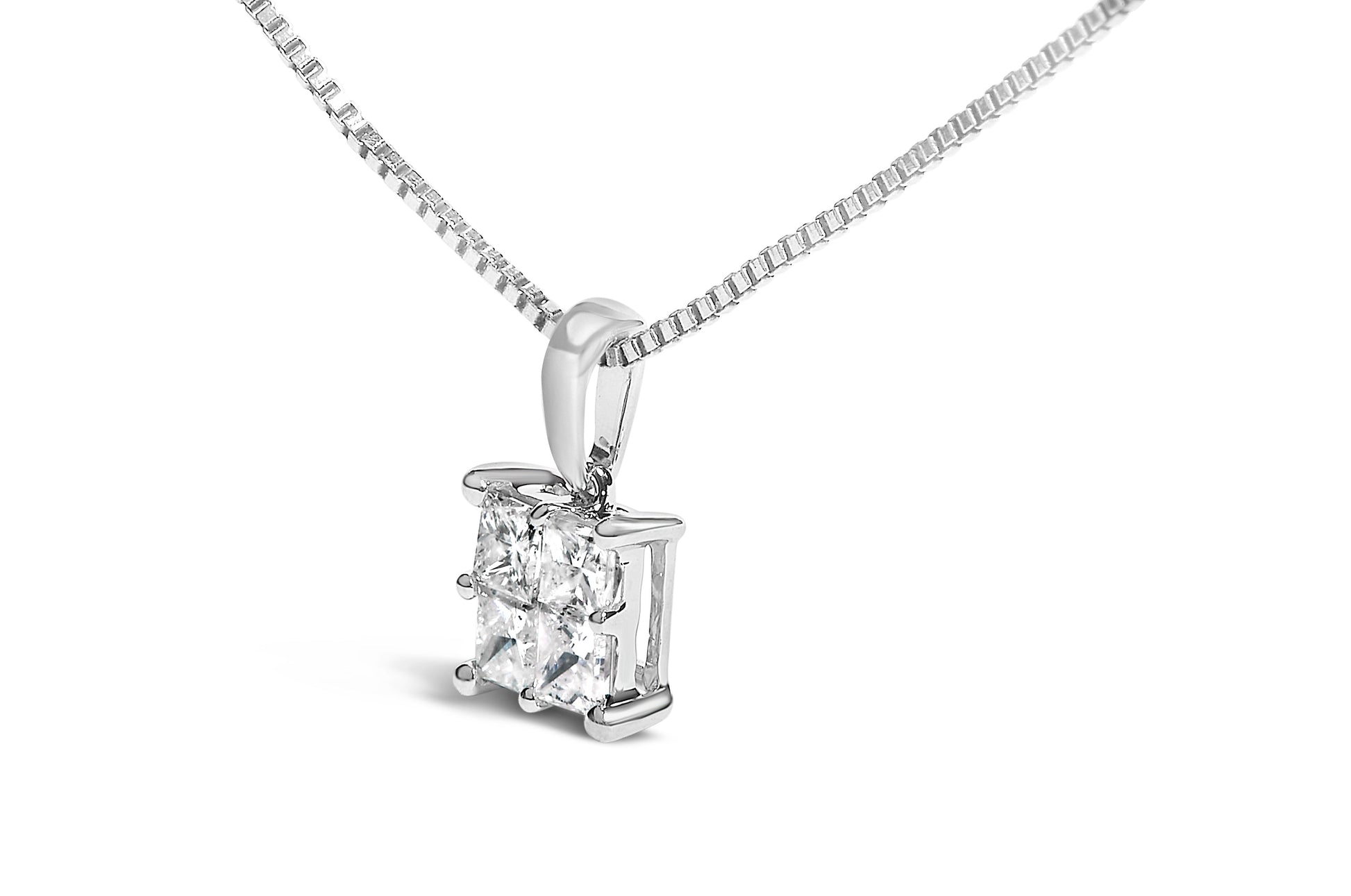 Sterling Silver 1/2 Cttw Princess-Cut Diamond 4 Stone Pendant Necklace Bids.com