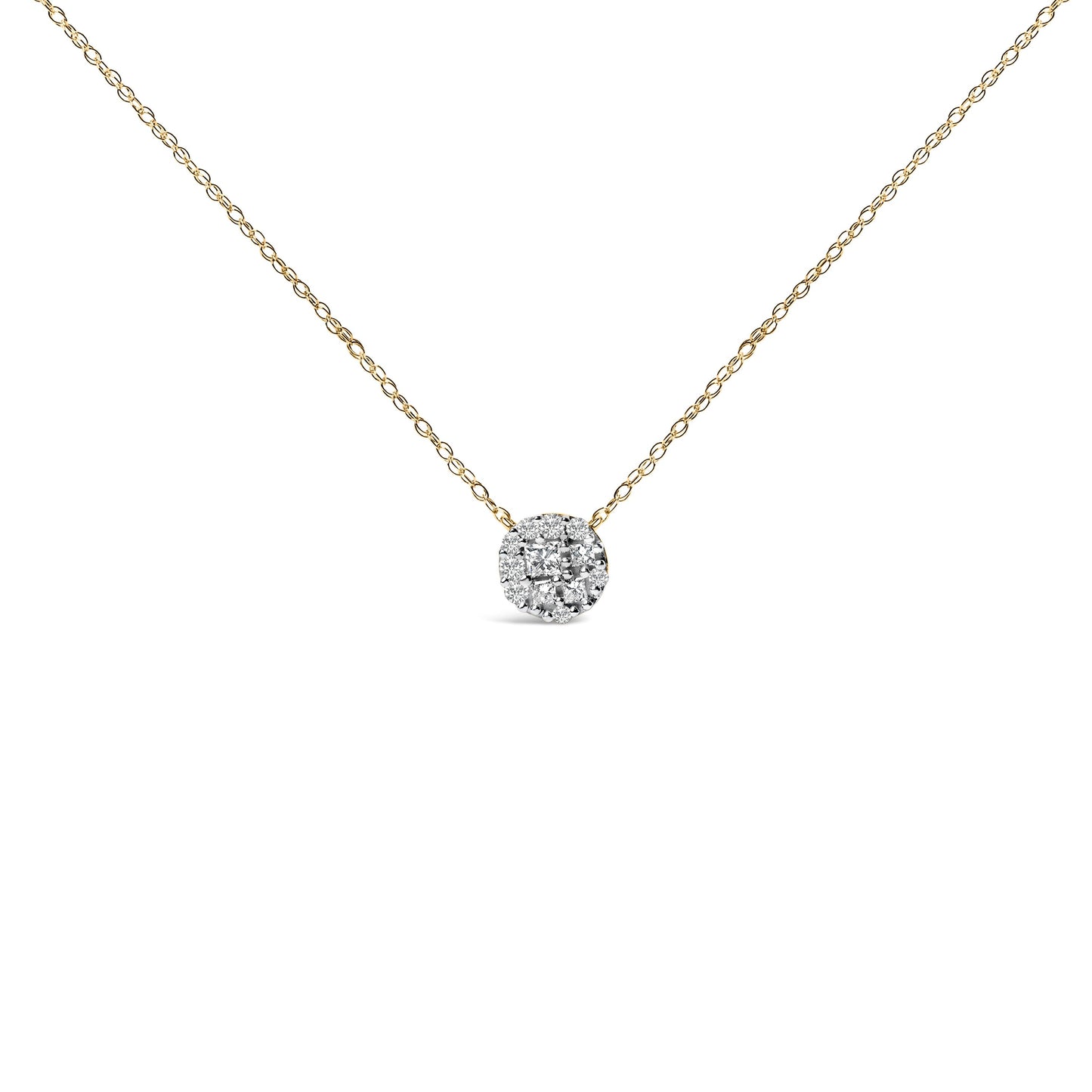 14K Yellow Gold Plated Sterling Silver 3/8 Cttw Diamond Cluster Pendant Necklace Bids.com