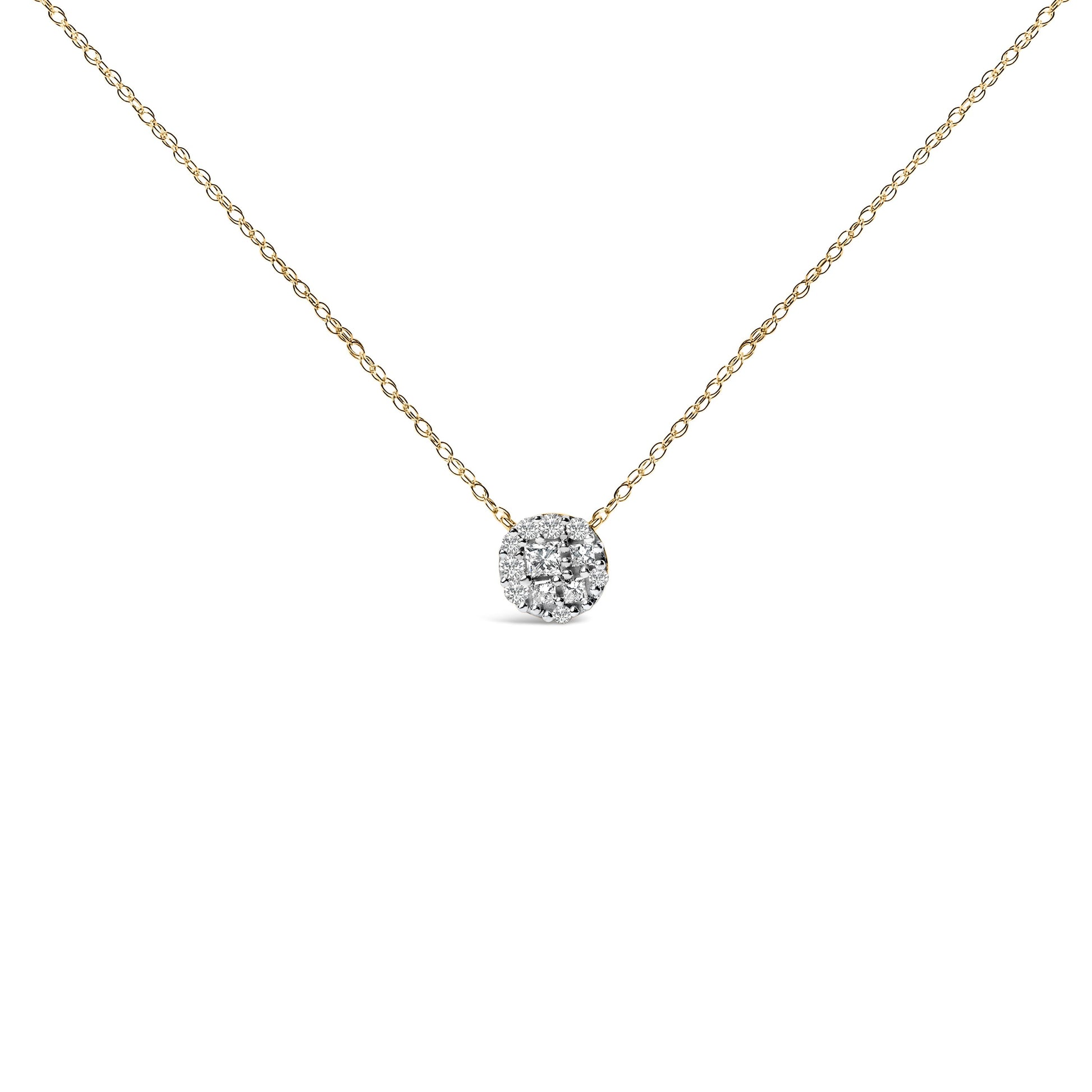14K Yellow Gold Plated Sterling Silver 3/8 Cttw Diamond Cluster Pendant Necklace Bids.com