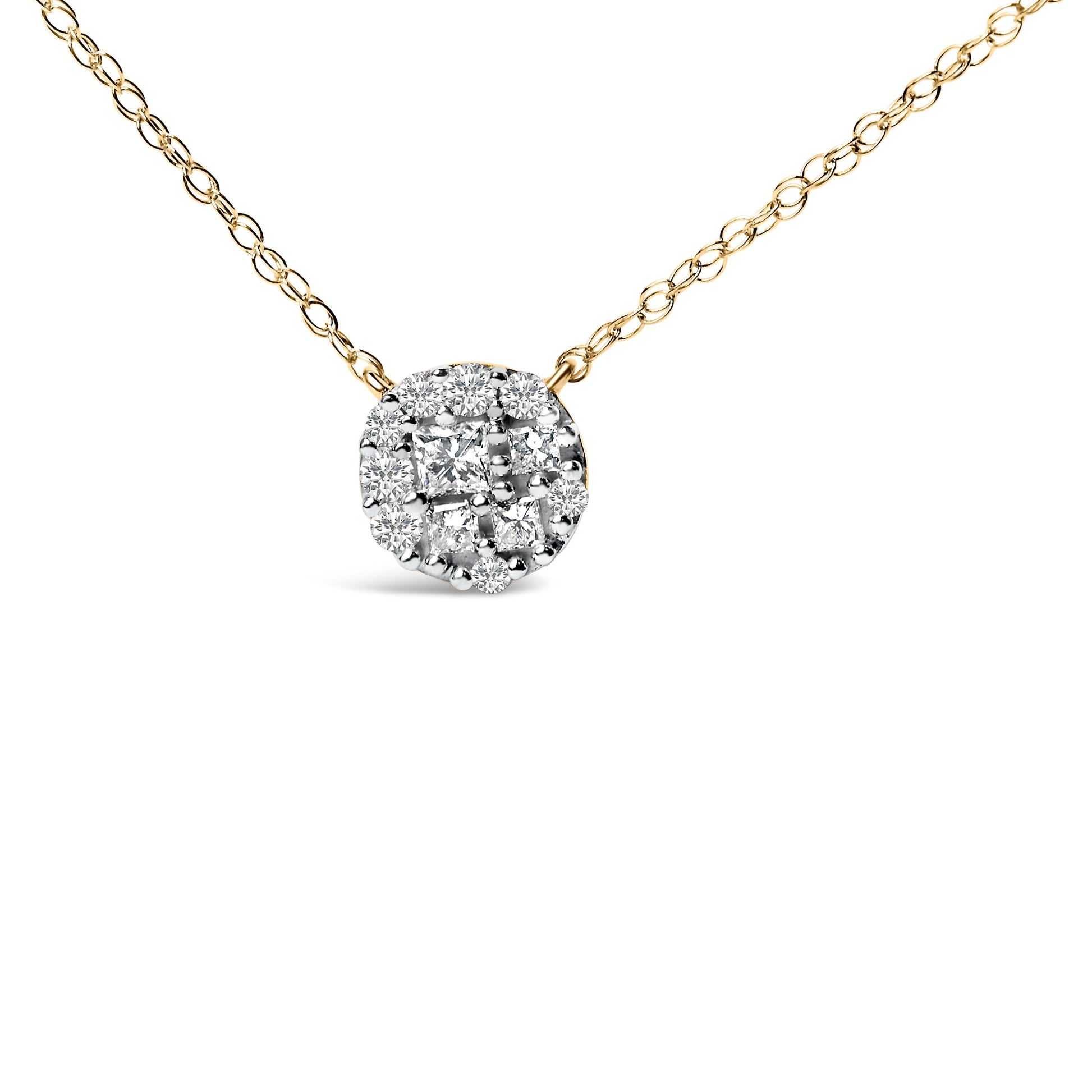 14K Yellow Gold Plated Sterling Silver 3/8 Cttw Diamond Cluster Pendant Necklace Bids.com