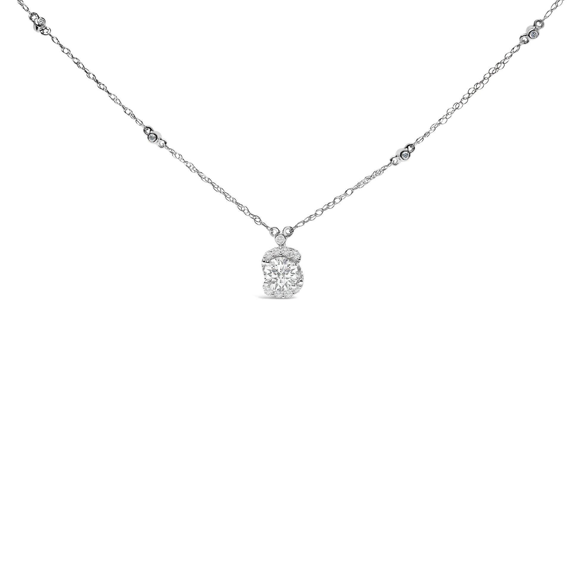 Sterling Silver 1.00 Cttw Lab Grown Diamond Oval Halo Pendant Bezel Station Necklace Bids.com