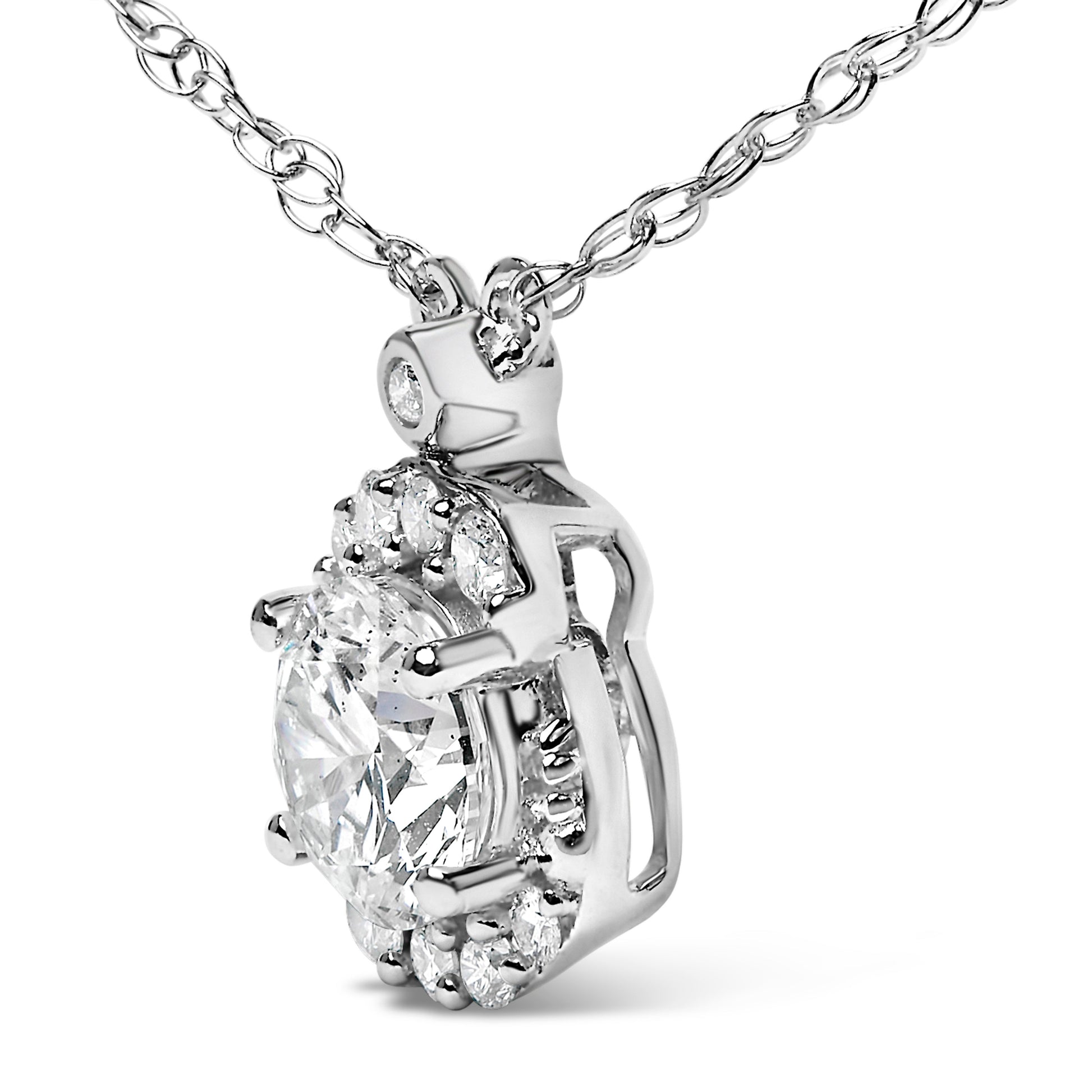 Sterling Silver 1.00 Cttw Lab Grown Diamond Oval Halo Pendant Bezel Station Necklace Bids.com