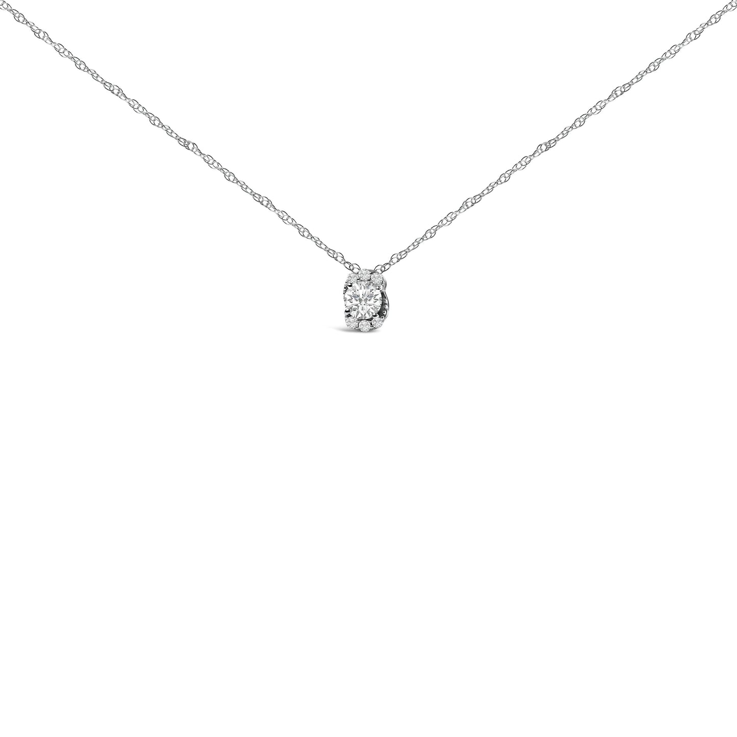 Sterling Silver 1/2 Cttw Lab Grown Diamond Oval Halo Pendant Necklace Bids.com