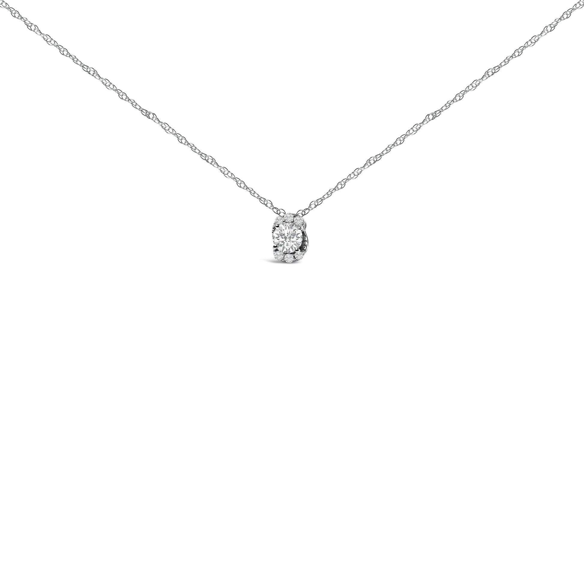 Sterling Silver 1/2 Cttw Lab Grown Diamond Oval Halo Pendant Necklace Bids.com