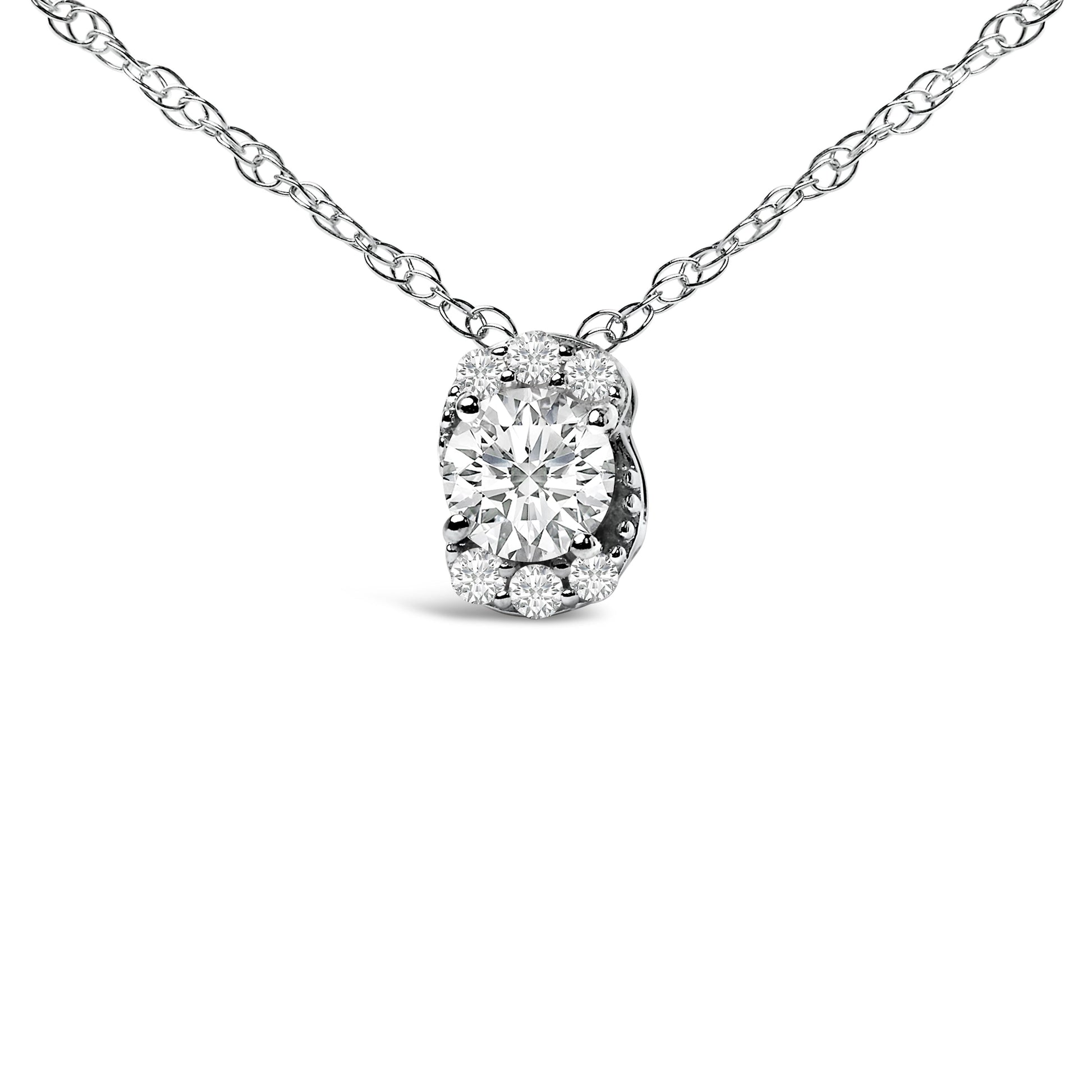 Sterling Silver 1/2 Cttw Lab Grown Diamond Oval Halo Pendant Necklace Bids.com