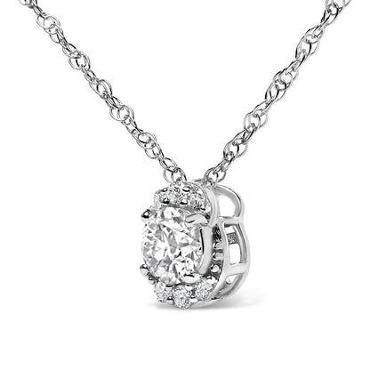 Sterling Silver 1/2 Cttw Lab Grown Diamond Oval Halo Pendant Necklace Bids.com