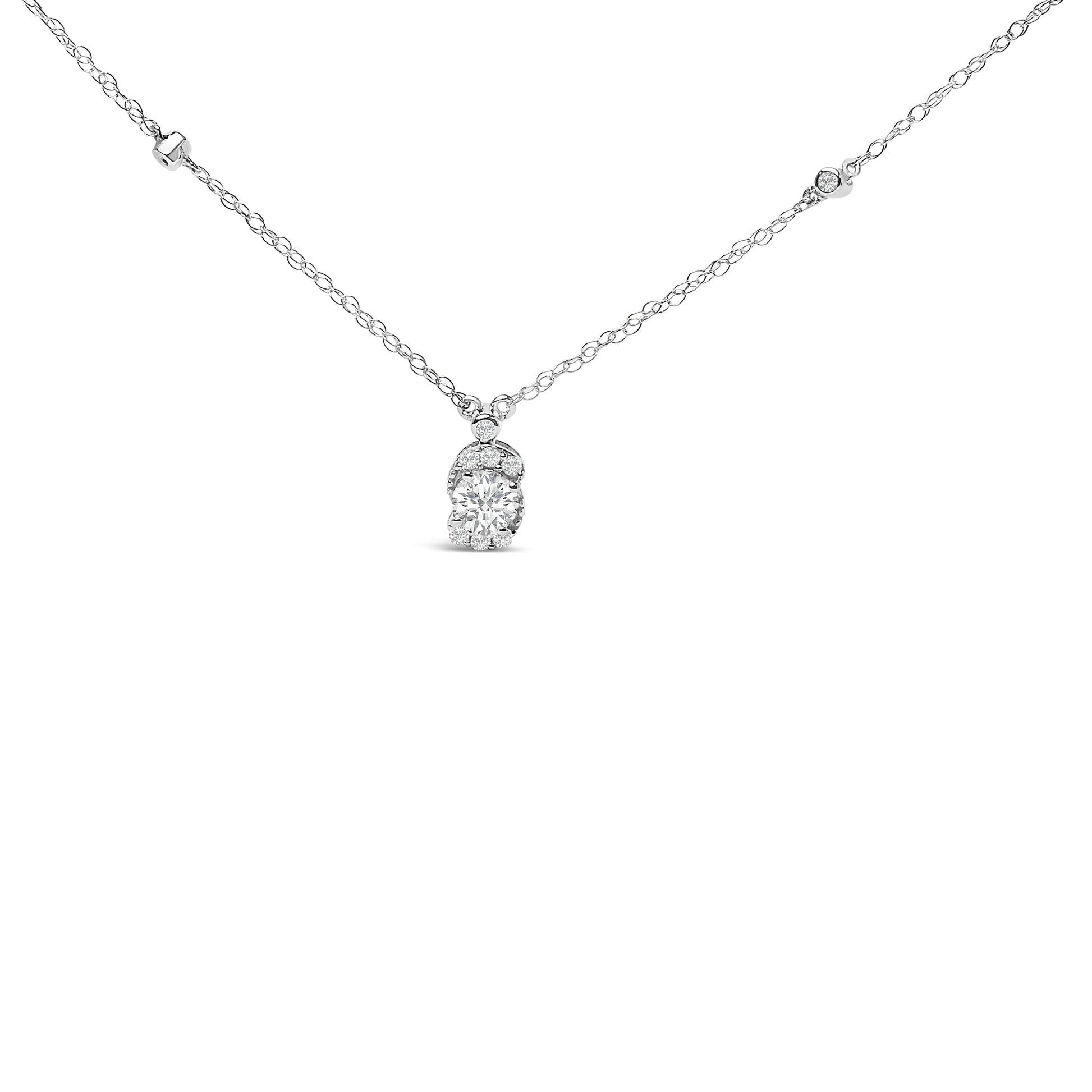 Sterling Silver 5/8 Cttw Lab Grown Diamond Oval Halo Pendant Necklace Bids.com