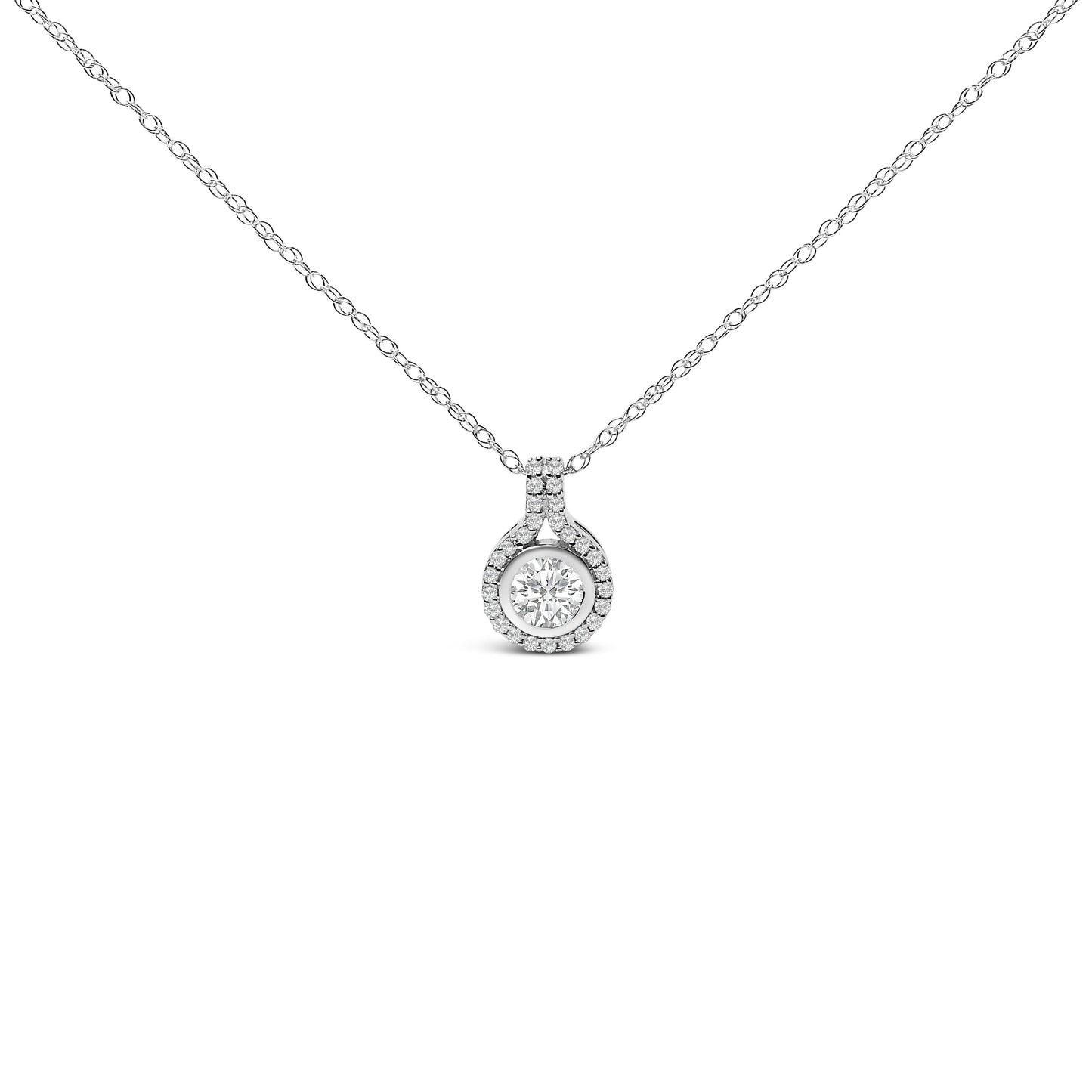 Sterling Silver 3/4 Cttw Lab Grown Diamond Halo Pendant Necklace Bids.com