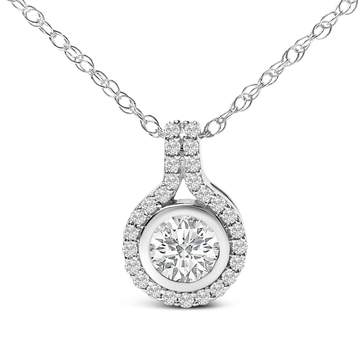 Sterling Silver 3/4 Cttw Lab Grown Diamond Halo Pendant Necklace Bids.com