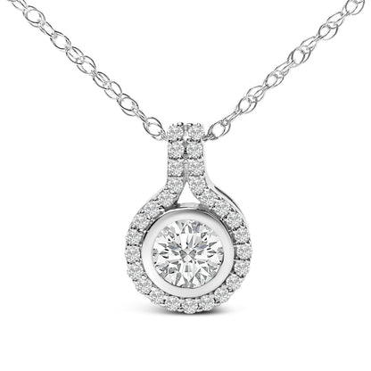 Sterling Silver 3/4 Cttw Lab Grown Diamond Halo Pendant Necklace Bids.com