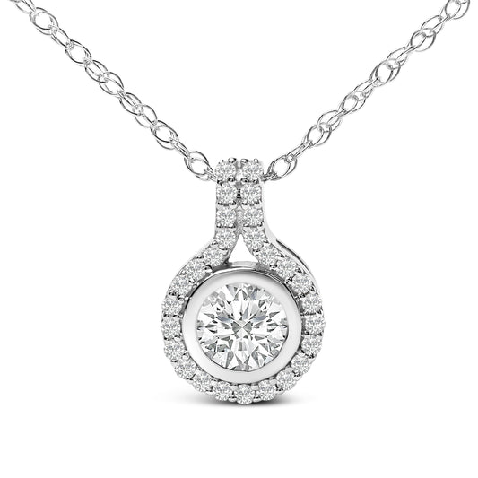 Sterling Silver 3/4 Cttw Lab Grown Diamond Halo Pendant Necklace Bids.com