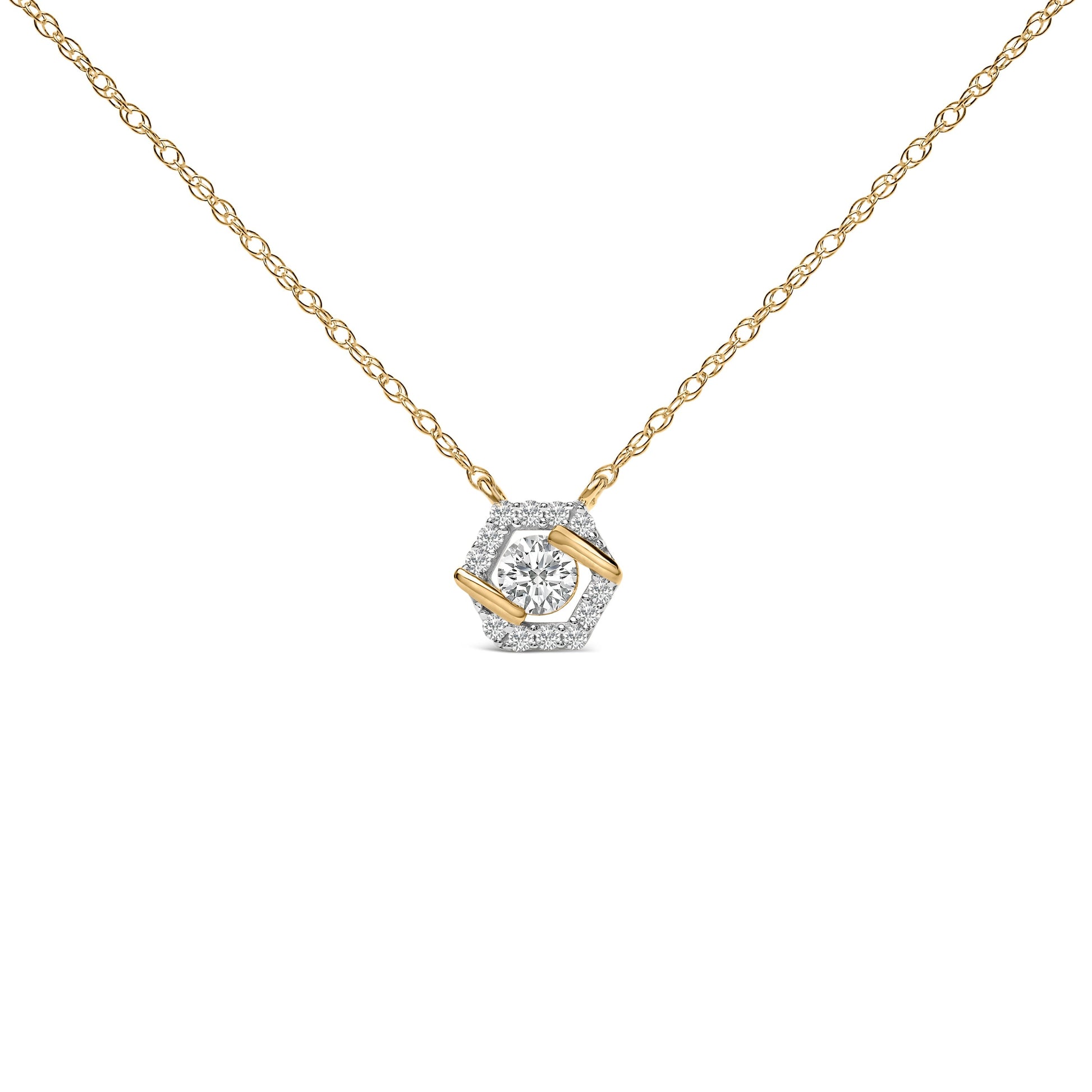 14K Yellow Gold Plated Sterling Silver 3/8 Cttw Lab Grown Diamond Hex Halo Pendant Necklace Bids.com