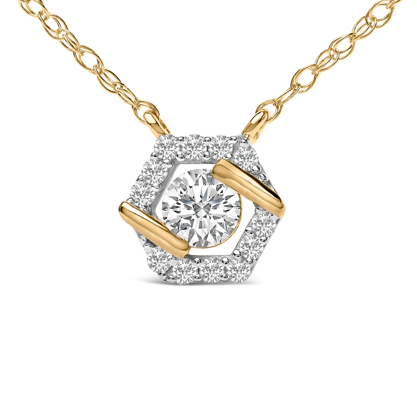14K Yellow Gold Plated Sterling Silver 3/8 Cttw Lab Grown Diamond Hex Halo Pendant Necklace Bids.com