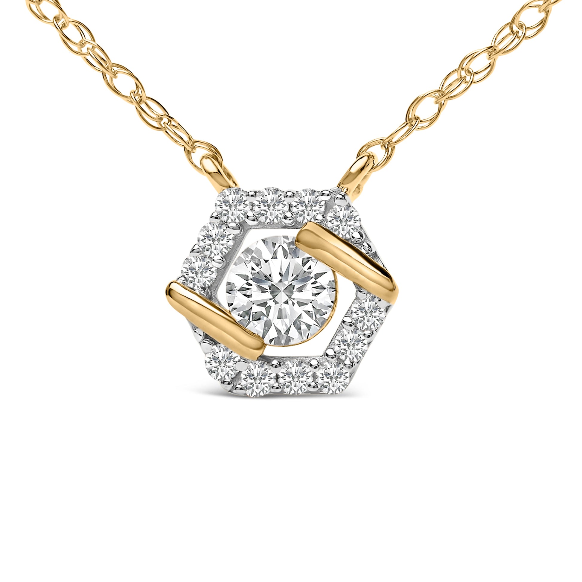14K Yellow Gold Plated Sterling Silver 3/8 Cttw Lab Grown Diamond Hex Halo Pendant Necklace Bids.com