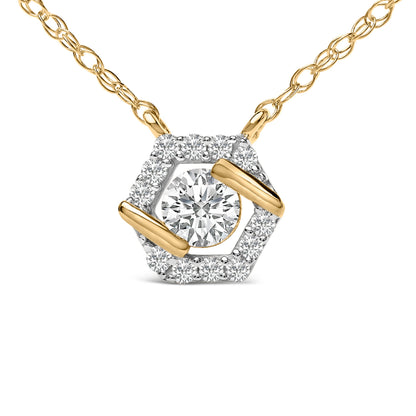 14K Yellow Gold Plated Sterling Silver 3/8 Cttw Lab Grown Diamond Hex Halo Pendant Necklace Bids.com