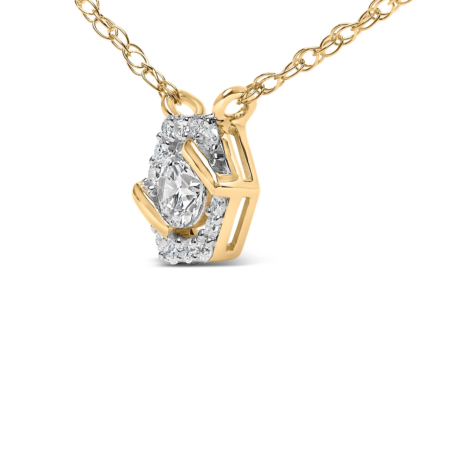 14K Yellow Gold Plated Sterling Silver 3/8 Cttw Lab Grown Diamond Hex Halo Pendant Necklace Bids.com