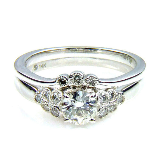 .90ct Antique Style Engagement Ring Set 14KT White Gold Bids.com