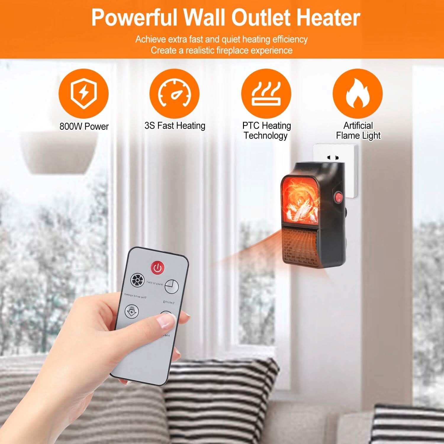 800w Plug-In Space Heater Wall Outlet with 360° Rotatable Plug DailySale