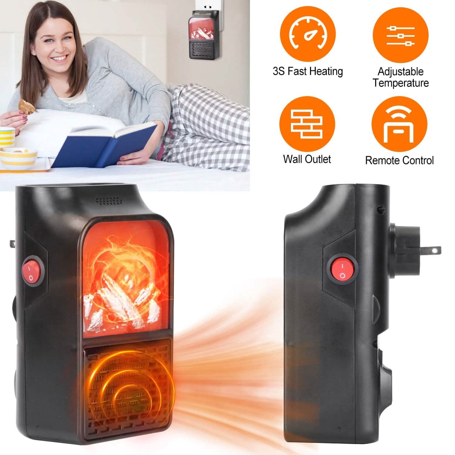800w Plug-In Space Heater Wall Outlet with 360° Rotatable Plug DailySale