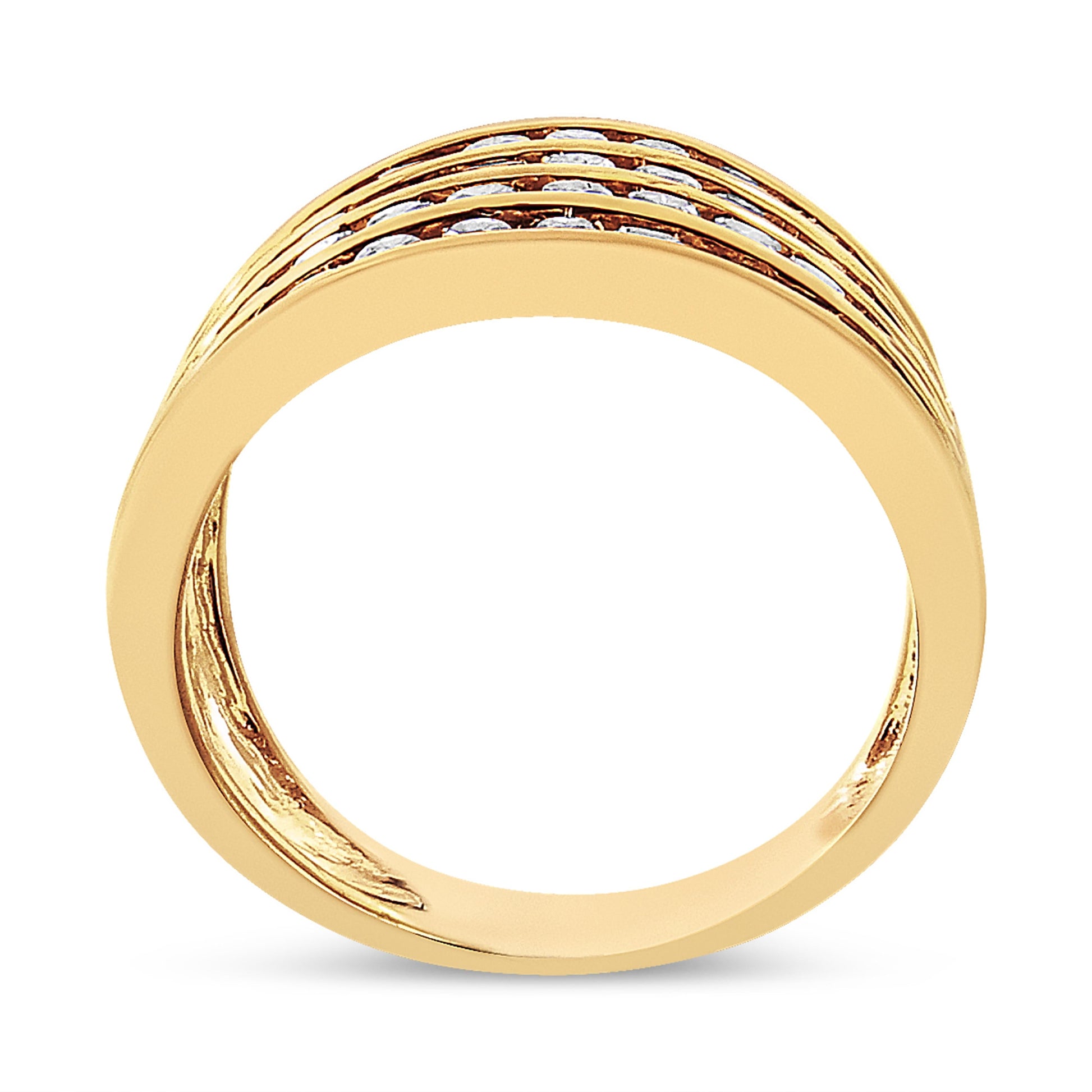 10K Yellow Gold Plated .925 Sterling Silver 1 1/2 Cttw Diamond 4 Row Channel Band Ring (Champagne Color, I2-I3 Clarity) Size 7 Bids.com