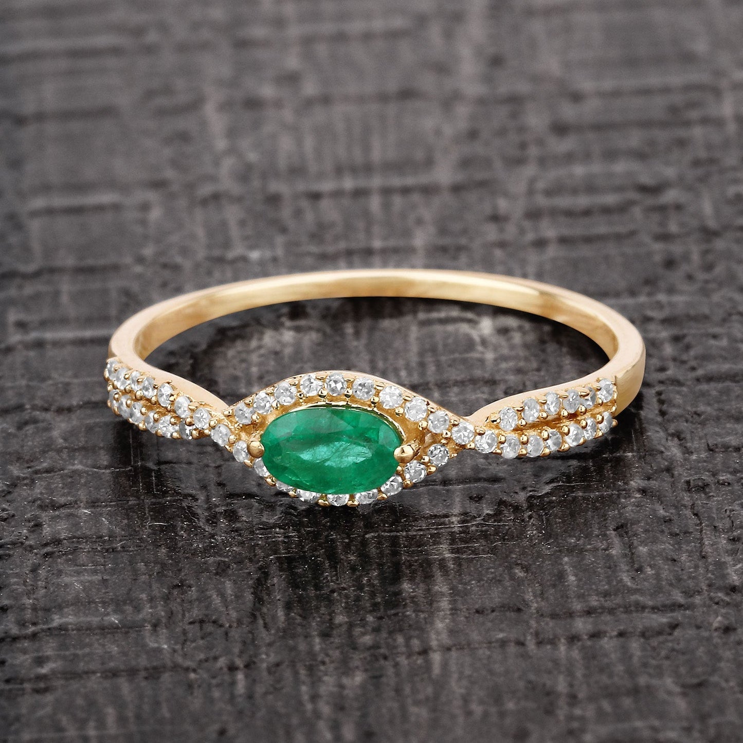 0.32 Carat Genuine Zambian Emerald and White Diamond 14K Yellow Gold Ring Bids.com