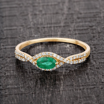 0.32 Carat Genuine Zambian Emerald and White Diamond 14K Yellow Gold Ring Bids.com