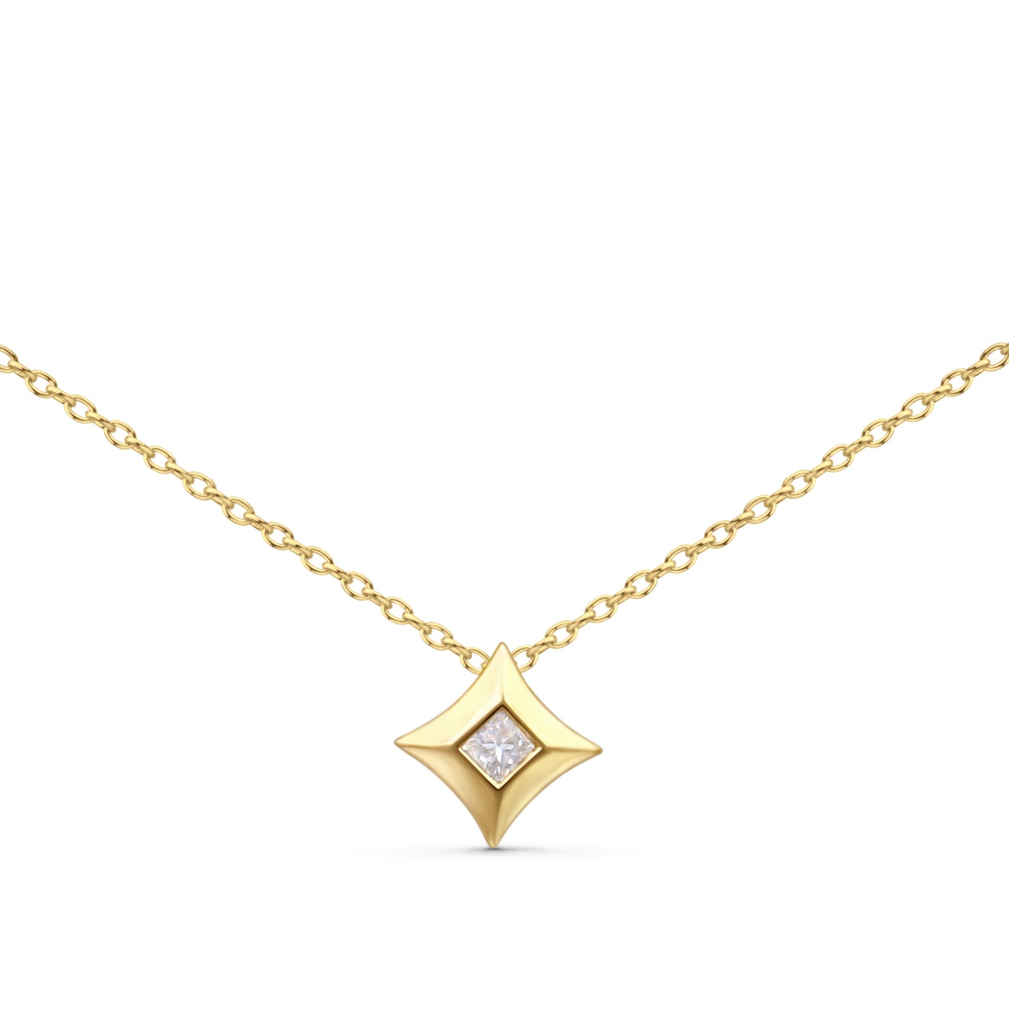 10K Yellow Gold 1/5 Cttw Bezel Set Princess Diamond Kite Shaped Solitaire Pendent Necklace Bids.com