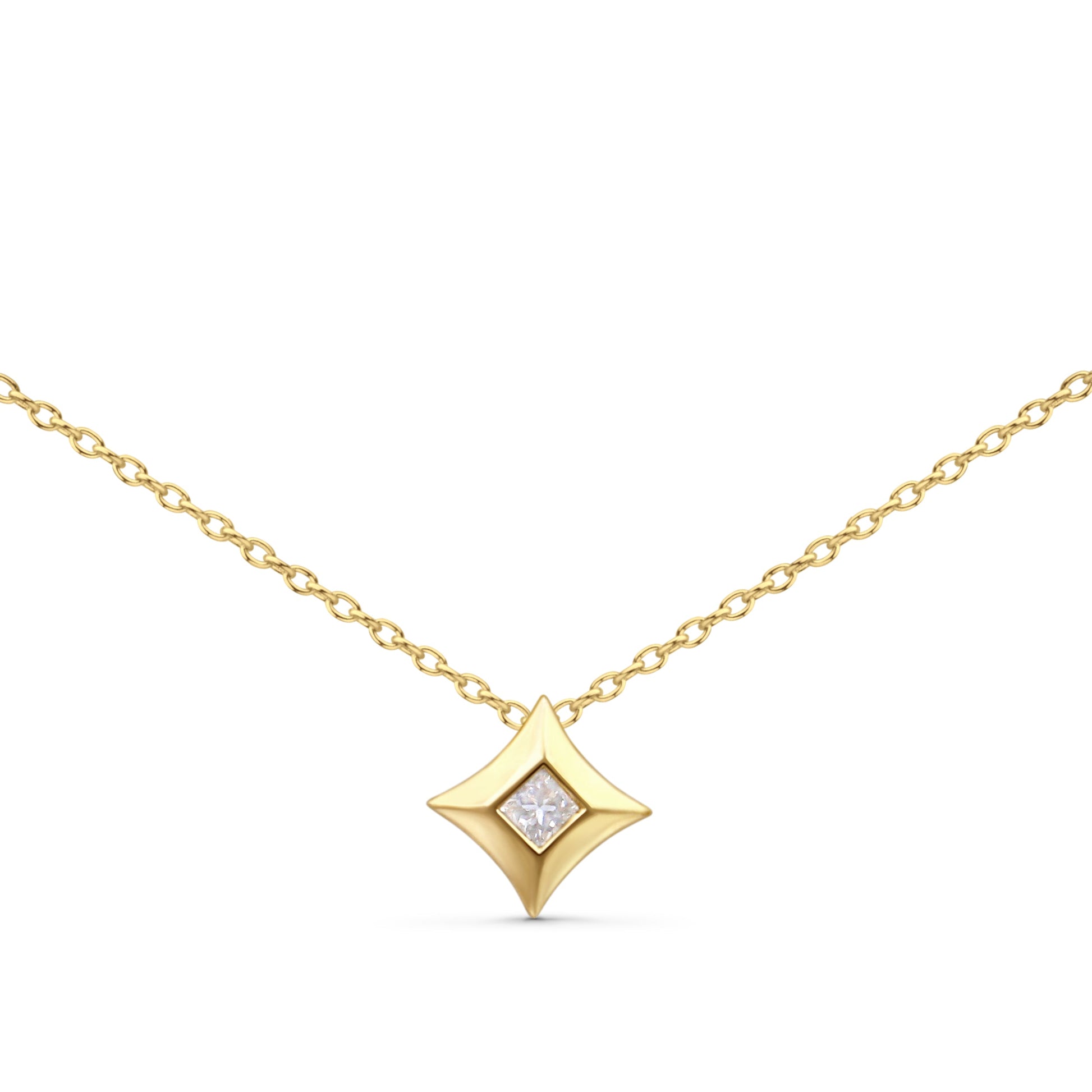 10K Yellow Gold 1/5 Cttw Bezel Set Princess Diamond Kite Shaped Solitaire Pendent Necklace Bids.com