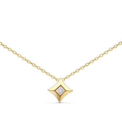 10K Yellow Gold 1/5 Cttw Bezel Set Princess Diamond Kite Shaped Solitaire Pendent Necklace Bids.com