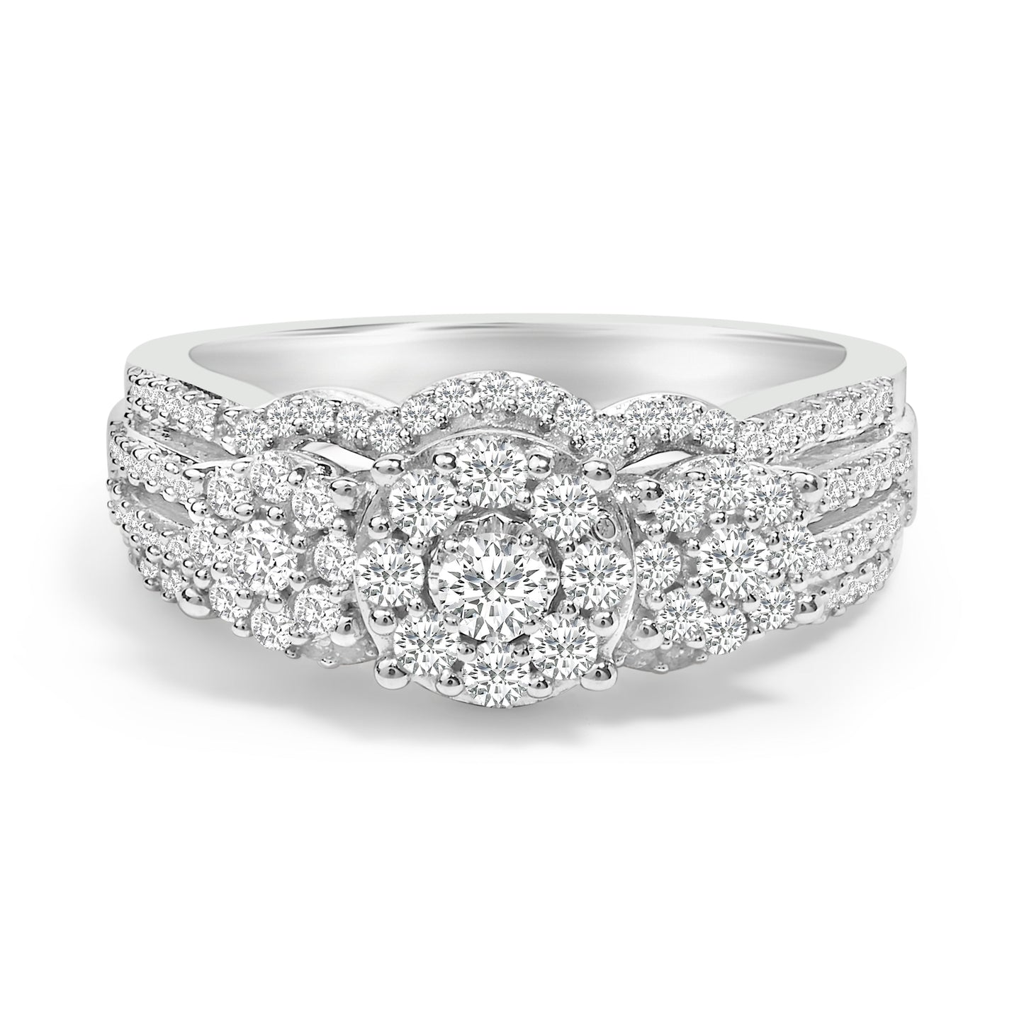.925 Sterling Silver 1.0 Cttw Diamond Engagement Ring and Soldered Wedding Band Set Bids.com