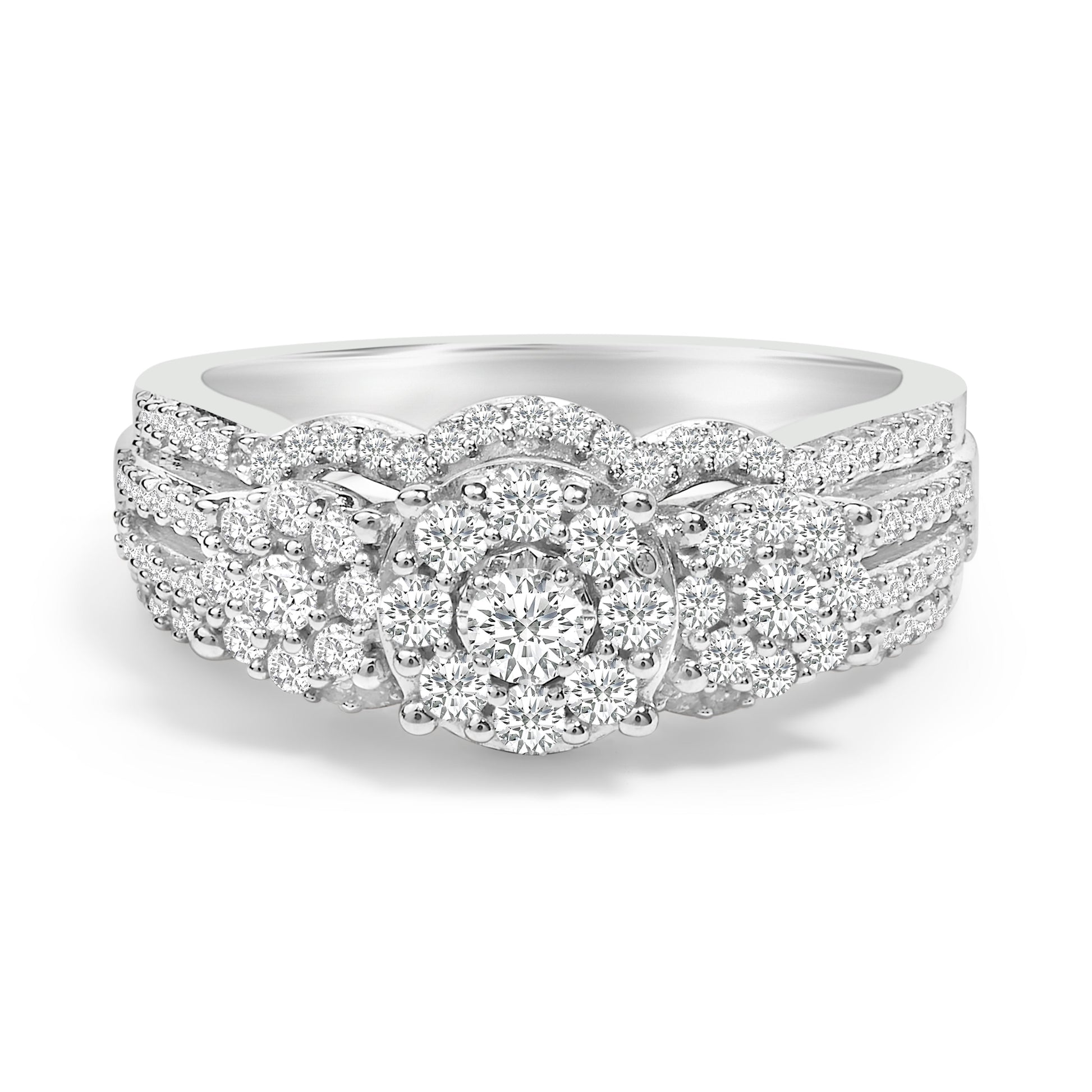 .925 Sterling Silver 1.0 Cttw Diamond Engagement Ring and Soldered Wedding Band Set Bids.com