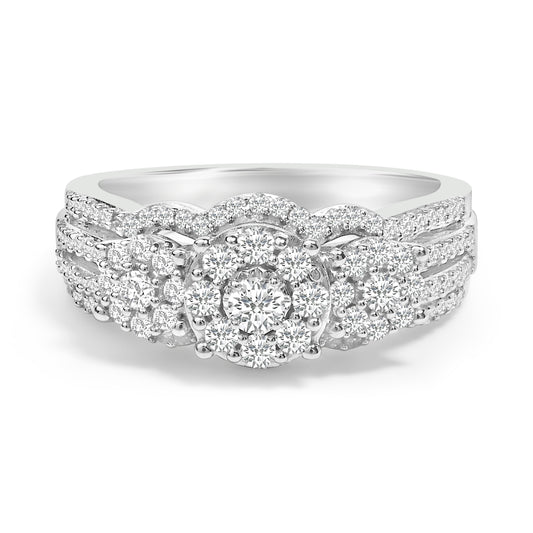 .925 Sterling Silver 1.0 Cttw Diamond Engagement Ring and Soldered Wedding Band Set Bids.com