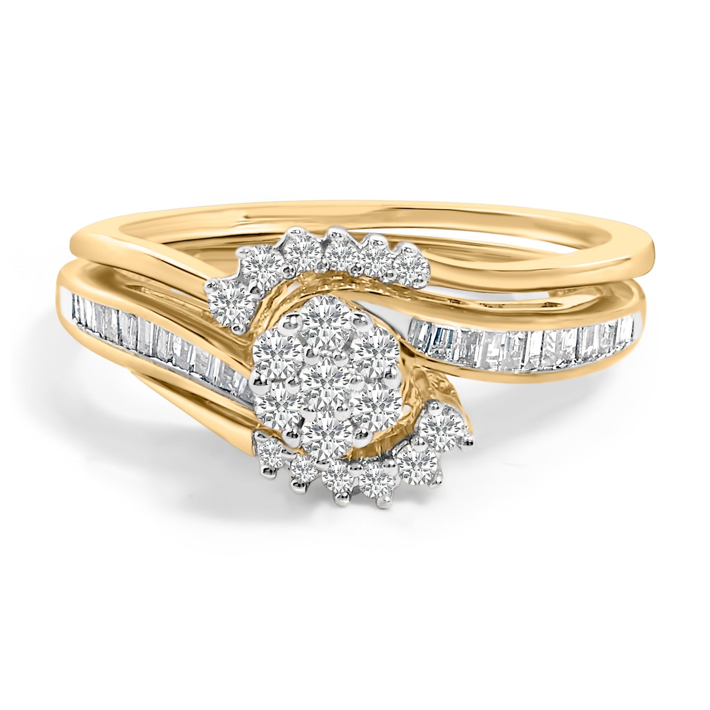 14K Yellow Gold Plated Sterling Silver 1/2 Cttw Diamond Cluster Spiral Bridal Set Bids.com