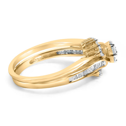 14K Yellow Gold Plated Sterling Silver 1/2 Cttw Diamond Cluster Spiral Bridal Set Bids.com