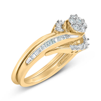 14K Yellow Gold Plated Sterling Silver 1/2 Cttw Diamond Cluster Spiral Bridal Set Bids.com