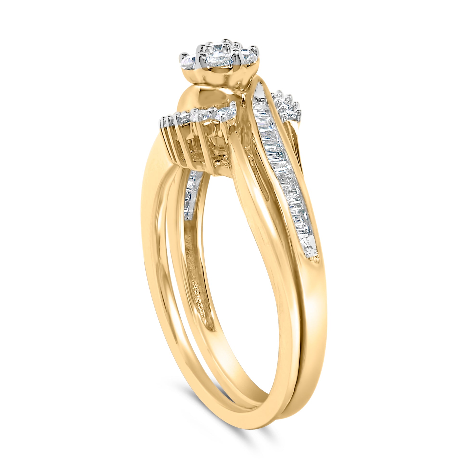 14K Yellow Gold Plated Sterling Silver 1/2 Cttw Diamond Cluster Spiral Bridal Set Bids.com