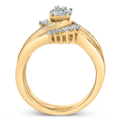 14K Yellow Gold Plated Sterling Silver 1/2 Cttw Diamond Cluster Spiral Bridal Set Bids.com