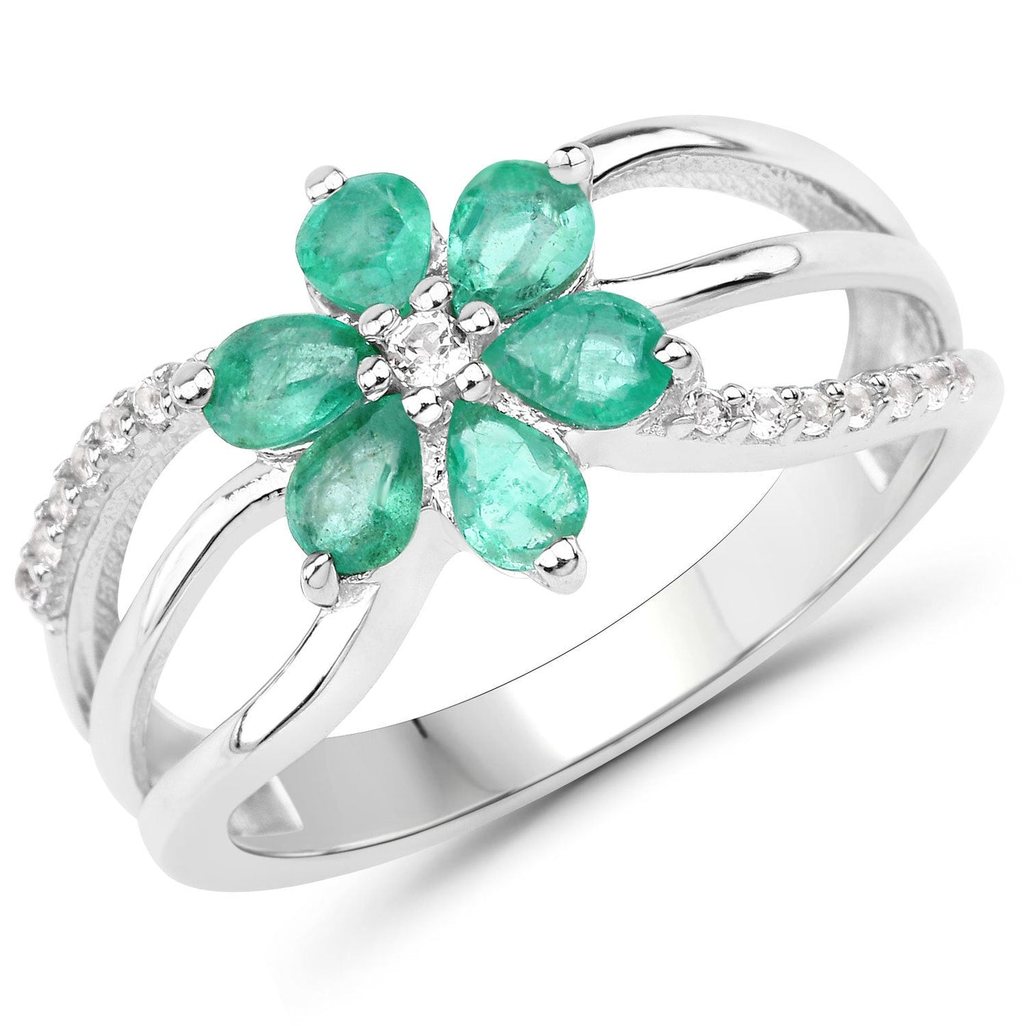 3.61 Carat Genuine Emerald and White Topaz .925 Sterling Silver Set (Ring, Earrings, and Pendant ) Bids.com