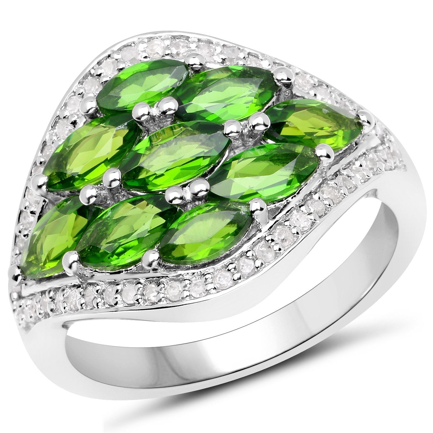 2.37 Carat Genuine Chrome Diopside and White Diamond .925 Sterling Silver Ring Bids.com
