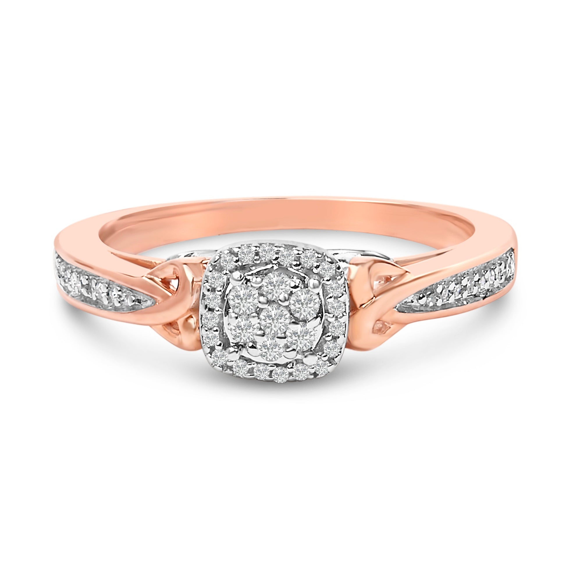 14K Rose Gold Plated Sterling Silver 1/6 Cttw Diamond Knot Cluster Ring Bids.com