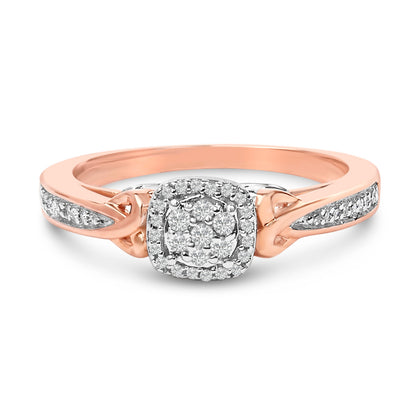 14K Rose Gold Plated Sterling Silver 1/6 Cttw Diamond Knot Cluster Ring Bids.com