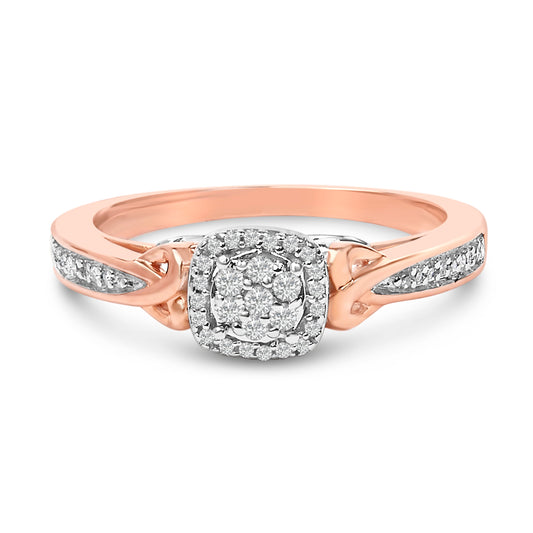 14K Rose Gold Plated Sterling Silver 1/6 Cttw Diamond Knot Cluster Ring Bids.com